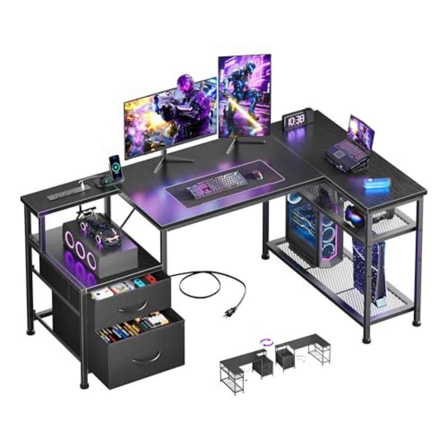 Desk Setup L Shaped - Meja Gaming Bentuk L 49 Inci